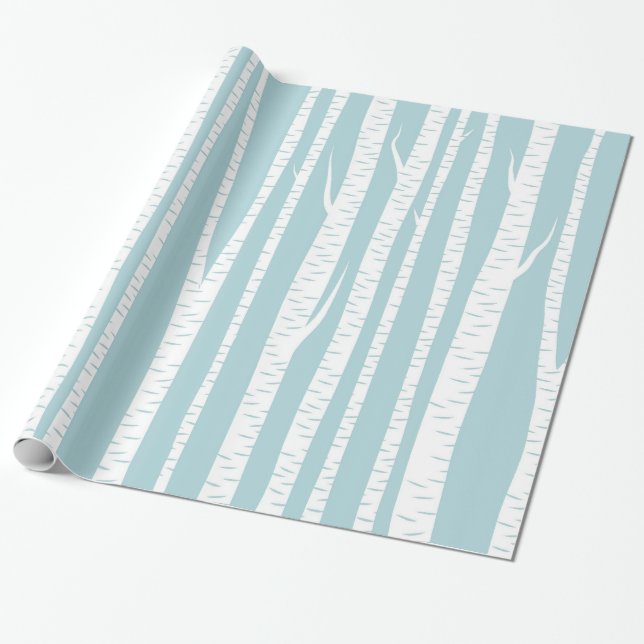 Birch Träd Blue Presentpapper (Utrullad)