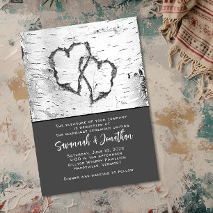 Birch Träd Bröllop 2 Hearts Inbjudningar