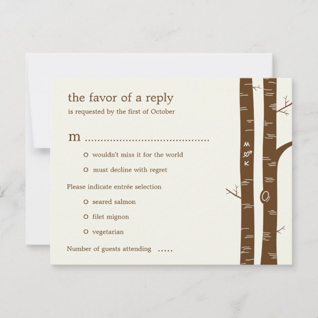 Birch Träd Bröllop OSA Card med entrée - Almond (Framsida)