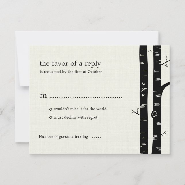 Birch Träd Bröllop OSA Card - svart Kort (Framsida)