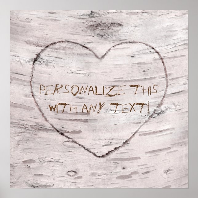 Birch Träd & Carved Heart Rustic Bröllop Banner Poster (Framsidan)