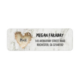 Birch Träd Carved Heart Rustic Returadress Etikett