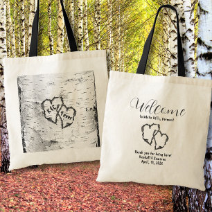 Birch Träd Carved Hearts Bröllop Välkomstväskor Tygkasse