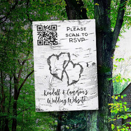 Birch Träd Carved Hearts QR-kod Bröllop OSA