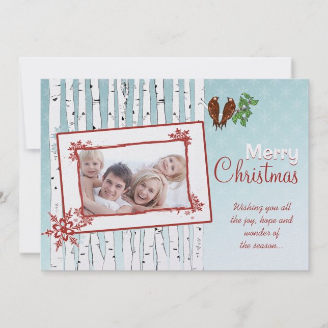 Birch Träd & Flies Red God jul Julkort (Framsida)