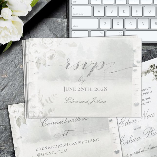 Birch Träd Forest Chuppah OSA Online Card Visitkort (Birch Tree Forest Chuppah Wedding RSVP Online Enclosure Card)