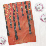 Birch Träd Forest Kökshandduk<br><div class="desc">Ett modernt landskapsmålande av en fågelskog eller aspen träd i rik toner av rött,  orange och gult. Originalkonst av Nic Squirrell.</div>