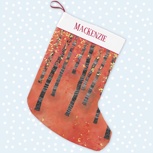 Birch Träd Forest Landcape Liten Julstrumpa (Birch tree forest abstract personalized name Christmas stocking)