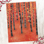 Birch Träd Forest Landcape Vykort<br><div class="desc">Ett modernt landskapsmålande av en fågelskog eller aspen träd under hösten i riker av rött,  orange och gult.</div>