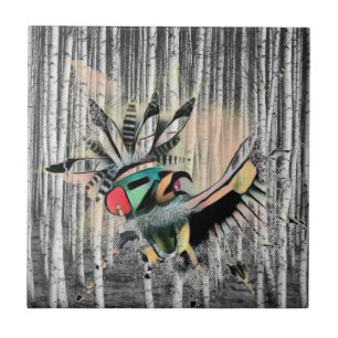 Birch Träd Forest Native Kachina Dancer Kakelplatta