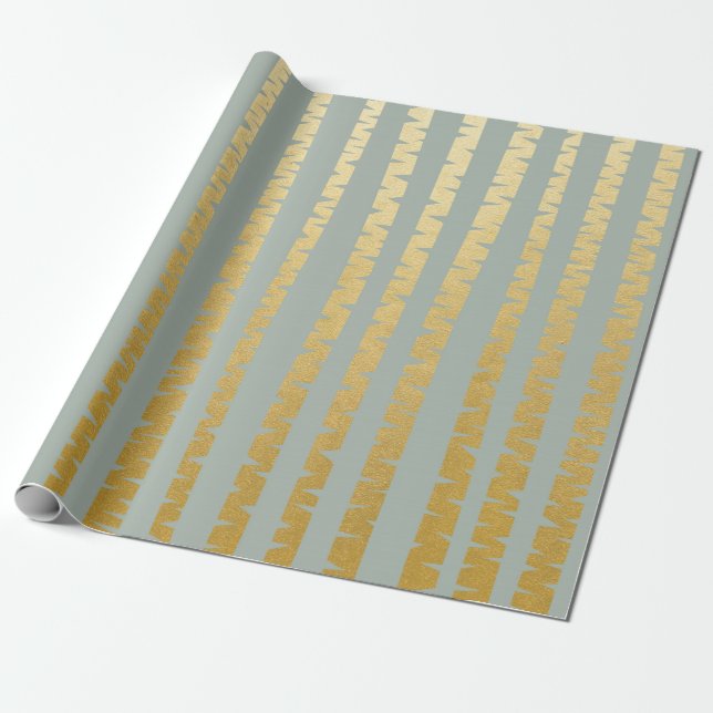 Birch-Träd Golden Grått Blue Vip Rand Presentpapper (Utrullad)