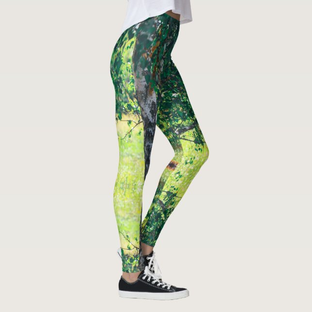 Birch Träd Grönt Löv Leggings (Höger)