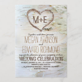 Birch Träd Heart Rustic Fall Wedding Inbjudningar