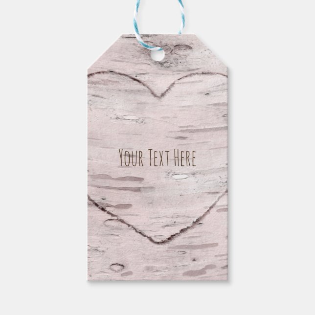 Birch Träd & Heart Rustic Wedding Favor Presentetikett (Framsidan)