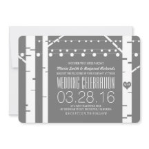 Birch Träd Heart & String Ljus Bröllopsinbjudninga