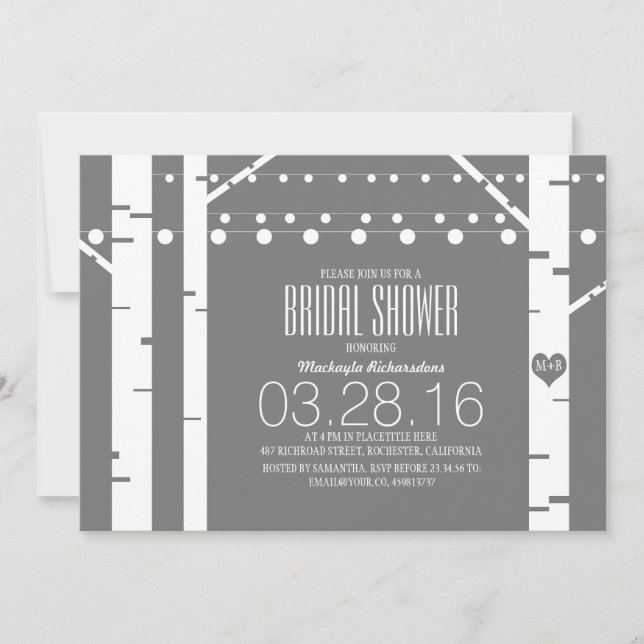 Birch Träd Heart & String Ljus Möhippa Inbjudningar (Framsida)