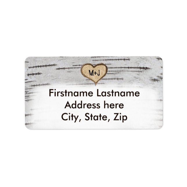 Birch träd hjärta initialer rustic bröllop adress adressetikett (Framsidan)