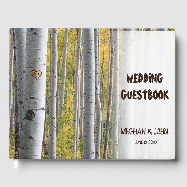Birch träd hjärta initialer rustic bröllop gästböcker (Framsida)