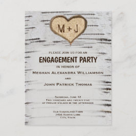 Birch träd hjärta initialer rustic förlovningsfest vykort