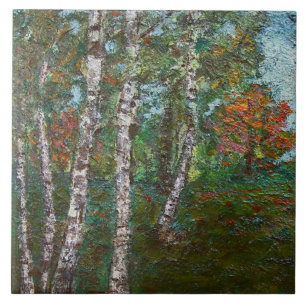 Birch Träd i en rumänsk skog (av Kimon Loghi) Kakelplatta