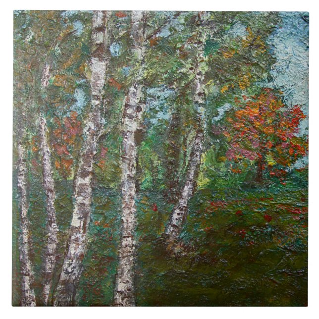 Birch Träd i en rumänsk skog (av Kimon Loghi) Kakelplatta (Framsidan)