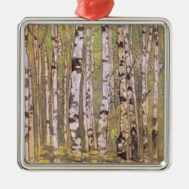 Birch Träd i en Woodland Forest (Roerich) Julgransprydnad Metall