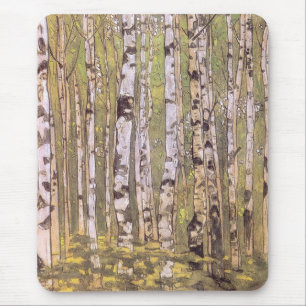 Birch Träd i en Woodland Forest (Roerich) Musmatta