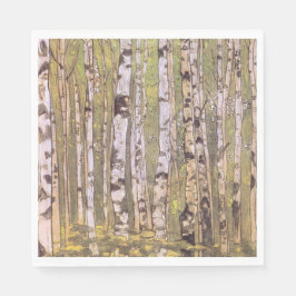 Birch Träd i en Woodland Forest (Roerich) Pappersservett