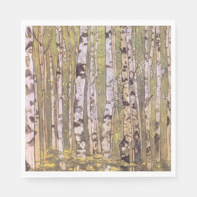 Birch Träd i en Woodland Forest (Roerich) Pappersservett (Framsidan)