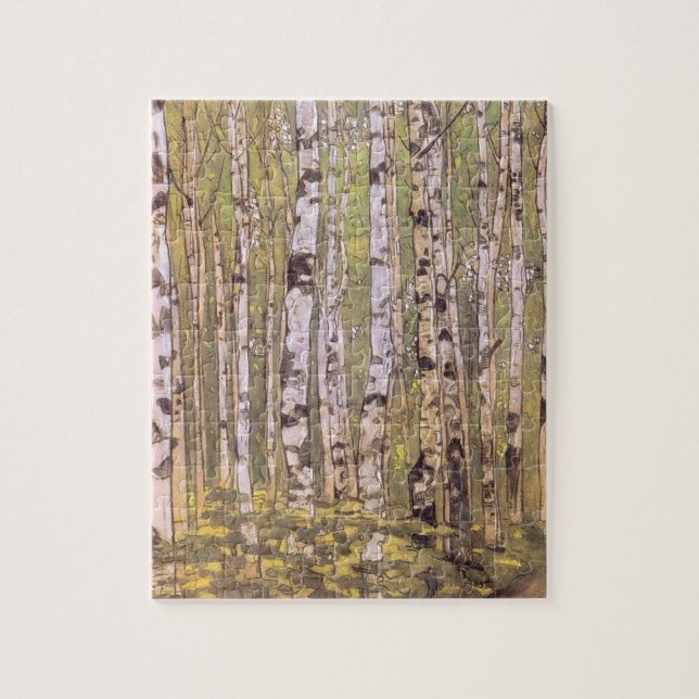 Birch Träd i en Woodland Forest (Roerich) Pussel (Vertikal)