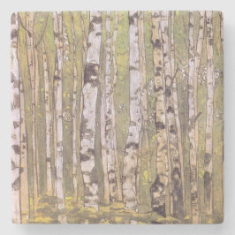 Birch Träd i en Woodland Forest (Roerich) Stenunderlägg