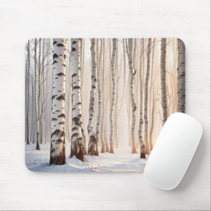 Birch Träd i Winter Forest Musmatta