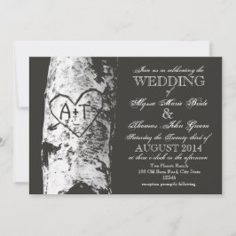 Birch Träd med Carved Heart- initialer Inbjudningar