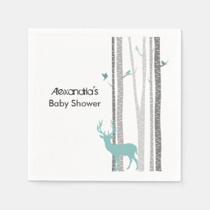 Birch Träd med Hjort Baby Shower Pappersservett