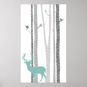 Birch Träd med Hjort Poster