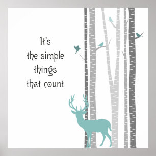 Birch Träd med Hjort Simple Sak Count Poster