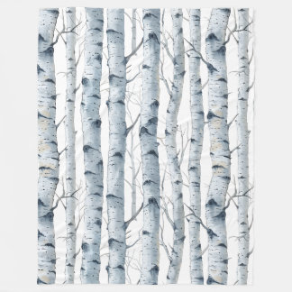 Birch träd mönster grått vit fleecefilt