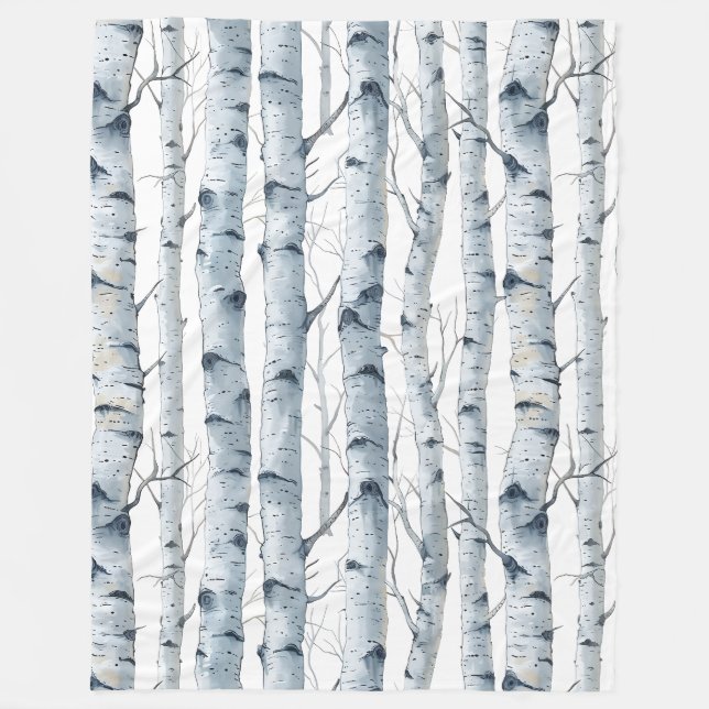 Birch träd mönster grått vit fleecefilt (Framsidan)