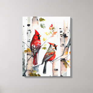 Birch Träd och Cardinals Canvas Art