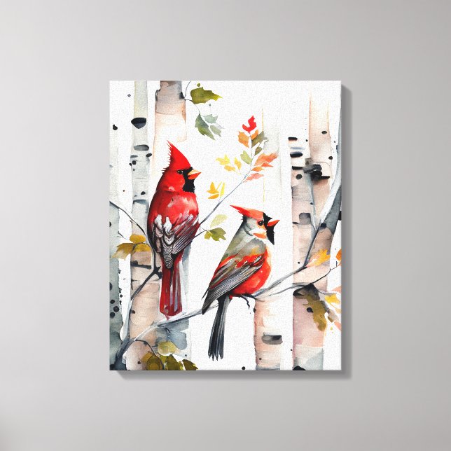 Birch Träd och Cardinals Canvas Art (Framsida)