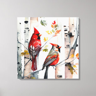 Birch Träd och Cardinals Canvas Art