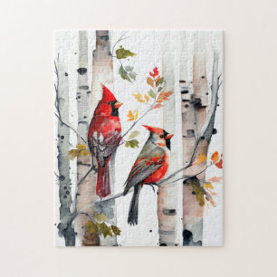 Birch Träd och Cardinals Puzzle Pussel