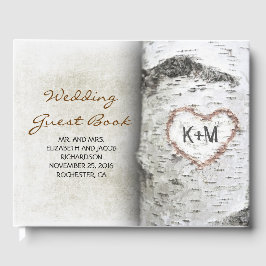 Birch Träd och Carved Heart Rustic Bröllop Gästböcker