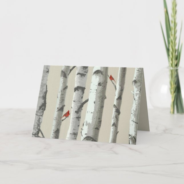 Birch Träd och Red Cardinals Tack (Framsida)
