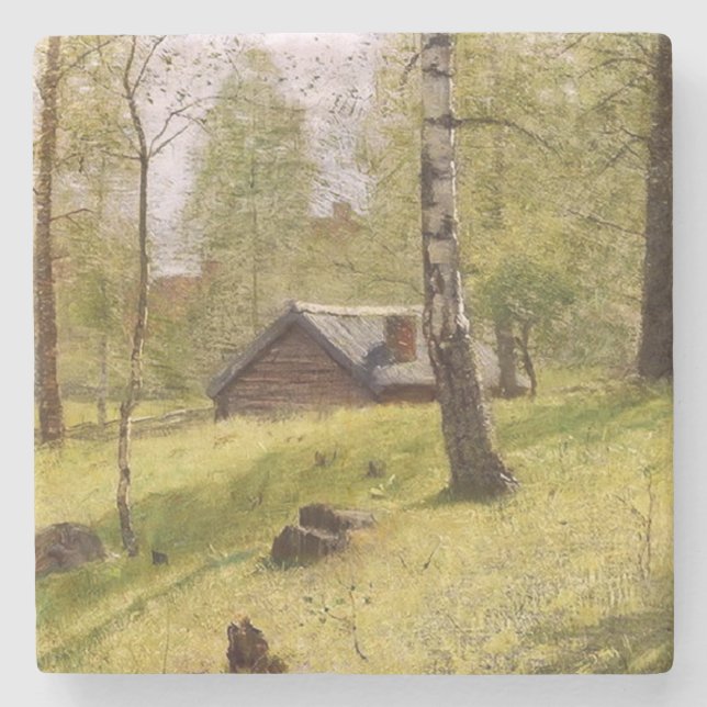 Birch Träd på Sveriges landsbygd (Jansson) Stenunderlägg (Framsidan)