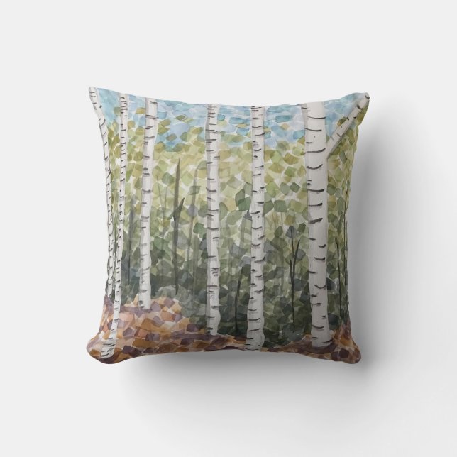 Birch Träd Pillow Kudde (Framsida)