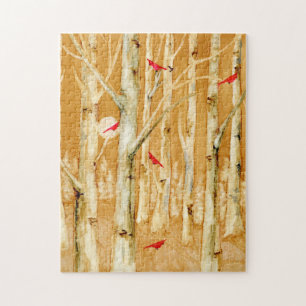 Birch Träd Red Cardinals Art Pussel