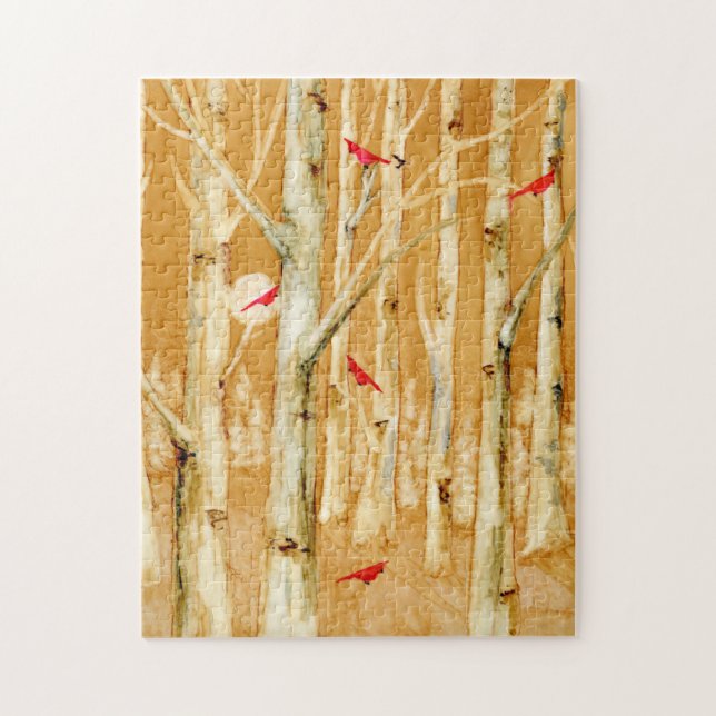 Birch Träd Red Cardinals Art Pussel (Vertikal)