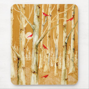 Birch Träd Red Cardinals Musmatta