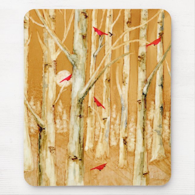 Birch Träd Red Cardinals Musmatta (Framsidan)
